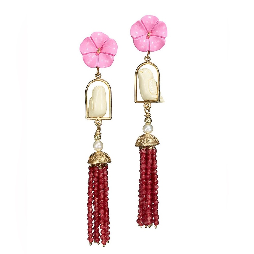 Of Rare Origin Aviary Bird Swingers Earrings Agate Pearl Retrouvai Brent Neale